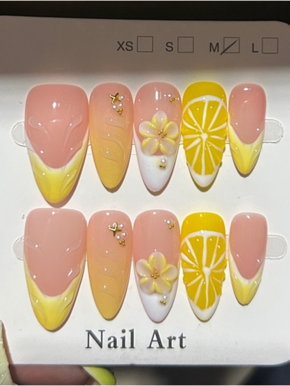 Yellow & Pink Floral Lemon Press-On Nail Set